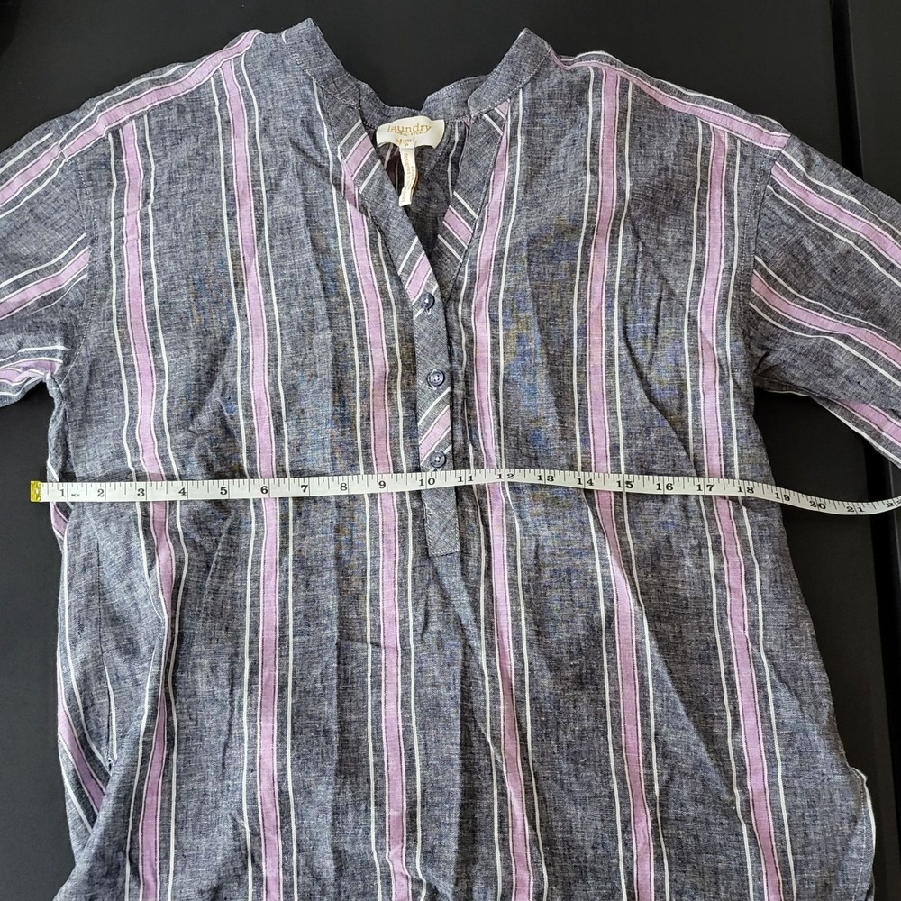 Laundry by Shelli Segal Womens Linen Blend Striped Top Small Coastal Beach Tunic - Picture 8 of 9